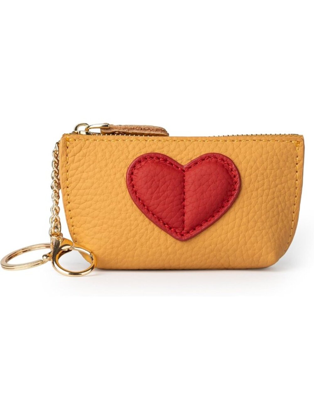 Cute Yellow Cowhide Leather Coin Purse | Mini Zipper Card Holder with Heart